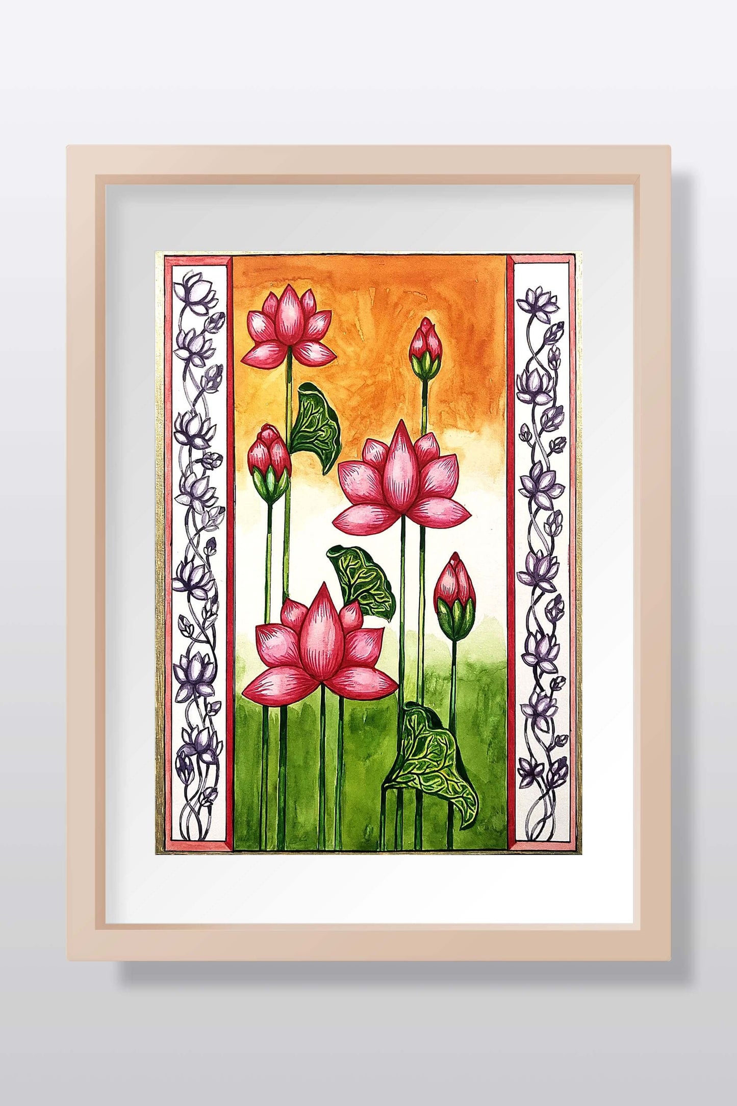 Beauty of Lotus Watercolor Painting
