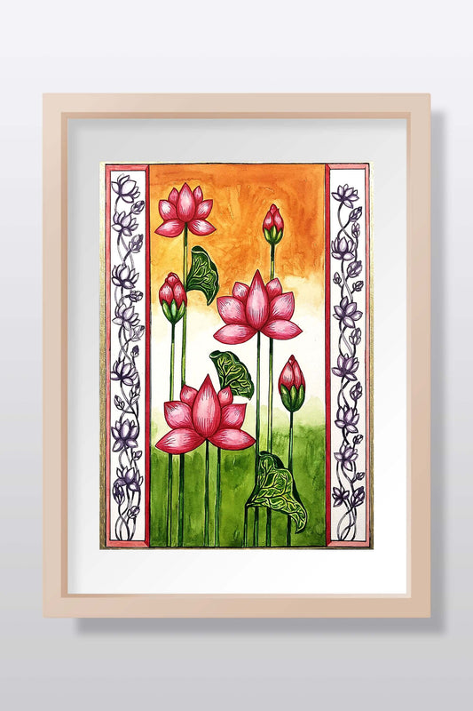 Beauty of Lotus Watercolor Painting