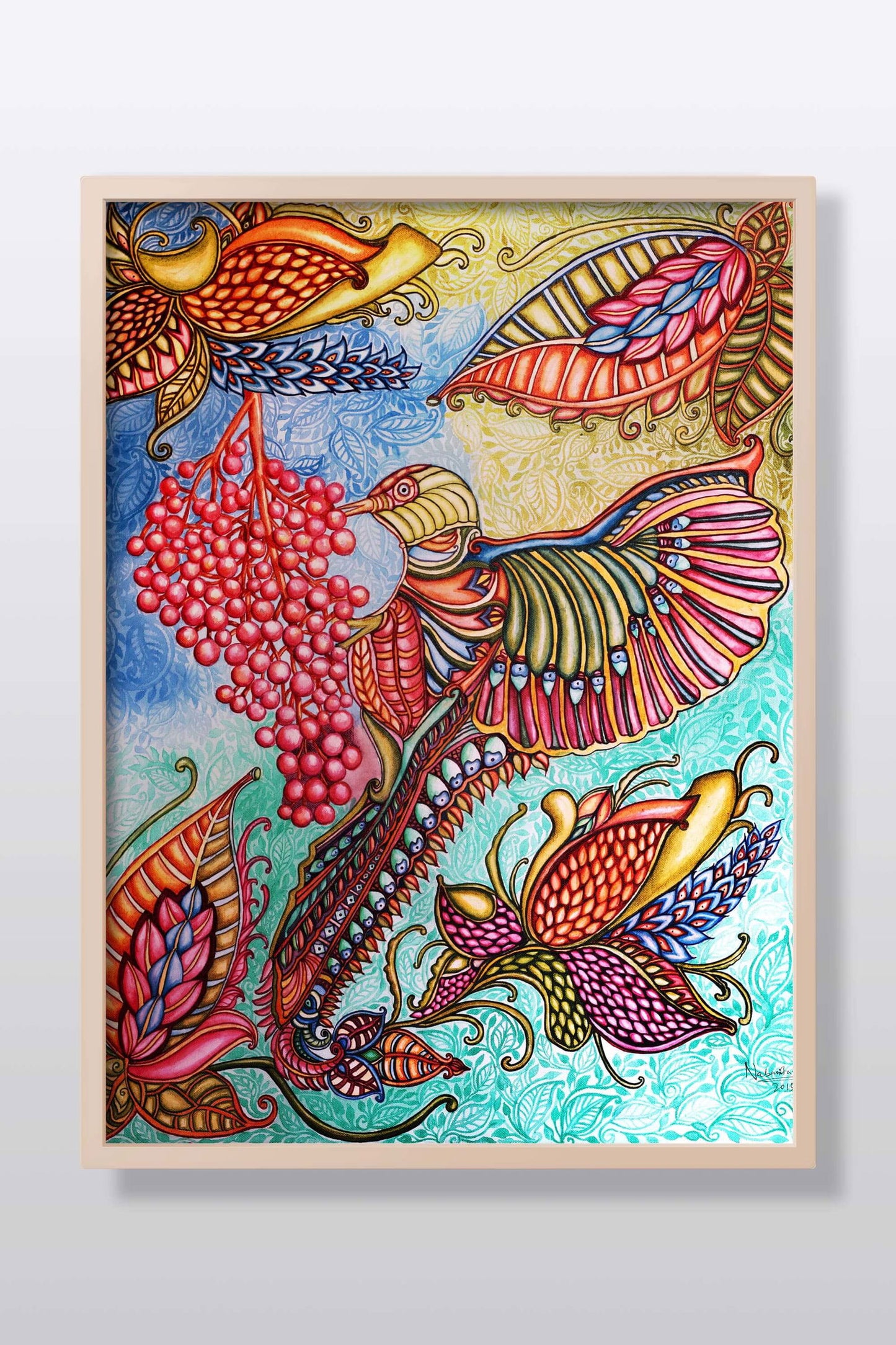 Bird With Flowers Acrylic Painting on Stretched Canvas Acrylic Painting Art by Nabanita Ray bird-flowers-acrylic-painting