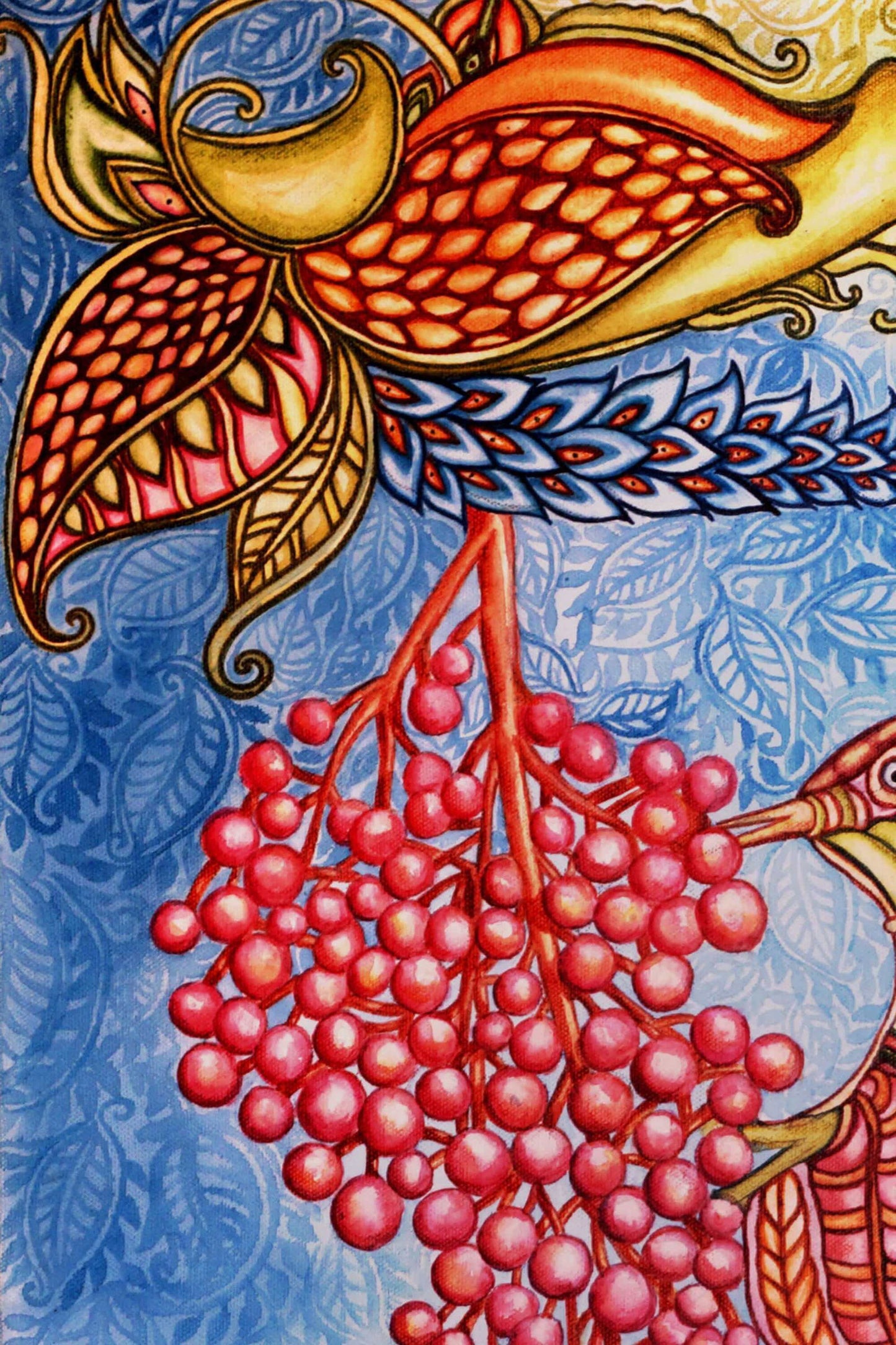 Bird With Flowers Acrylic Painting on Stretched Canvas Acrylic Painting Art by Nabanita Ray bird-flowers-acrylic-painting
