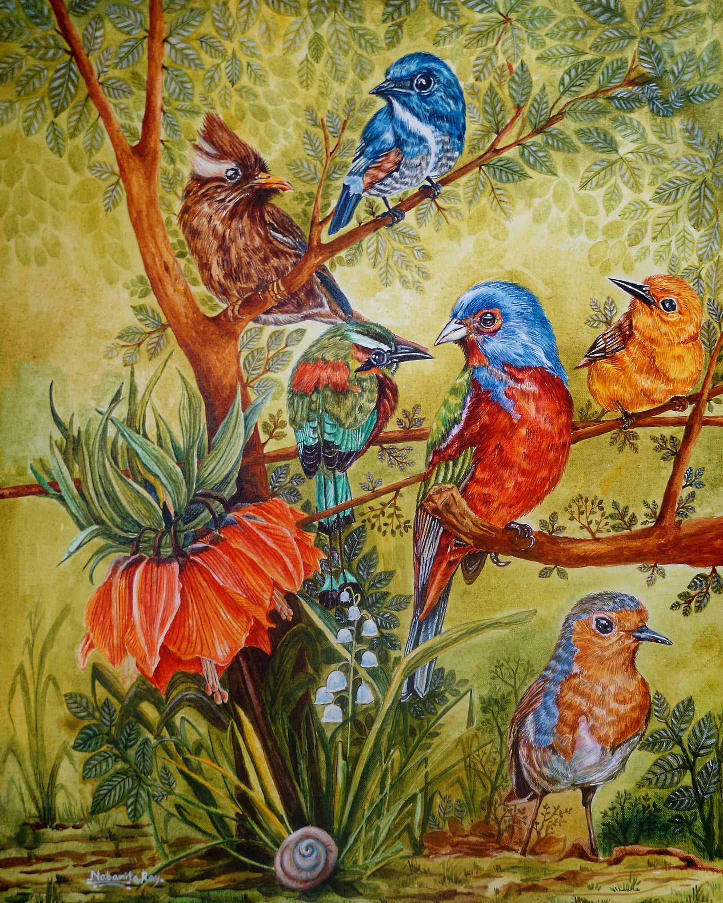 Conversation Acrylic Painting on Stretched Canvas Acrylic Painting Art by Nabanita Ray birds-acrylic-painting