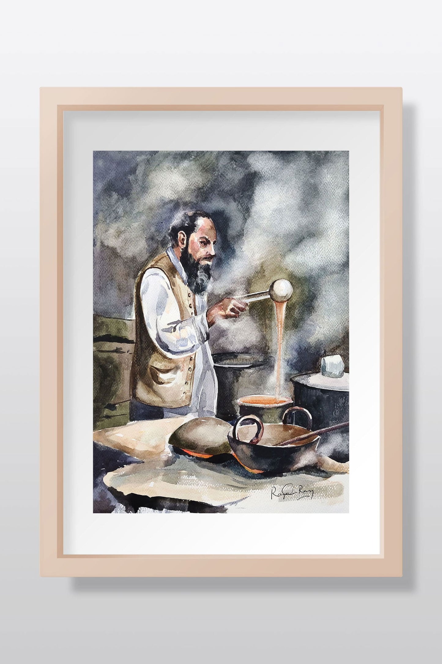 Hyderabadi Irani Chai Shop watercolor scenery Watercolor painting Art by Rajendra Ray chai-shop-watercolor-scenery