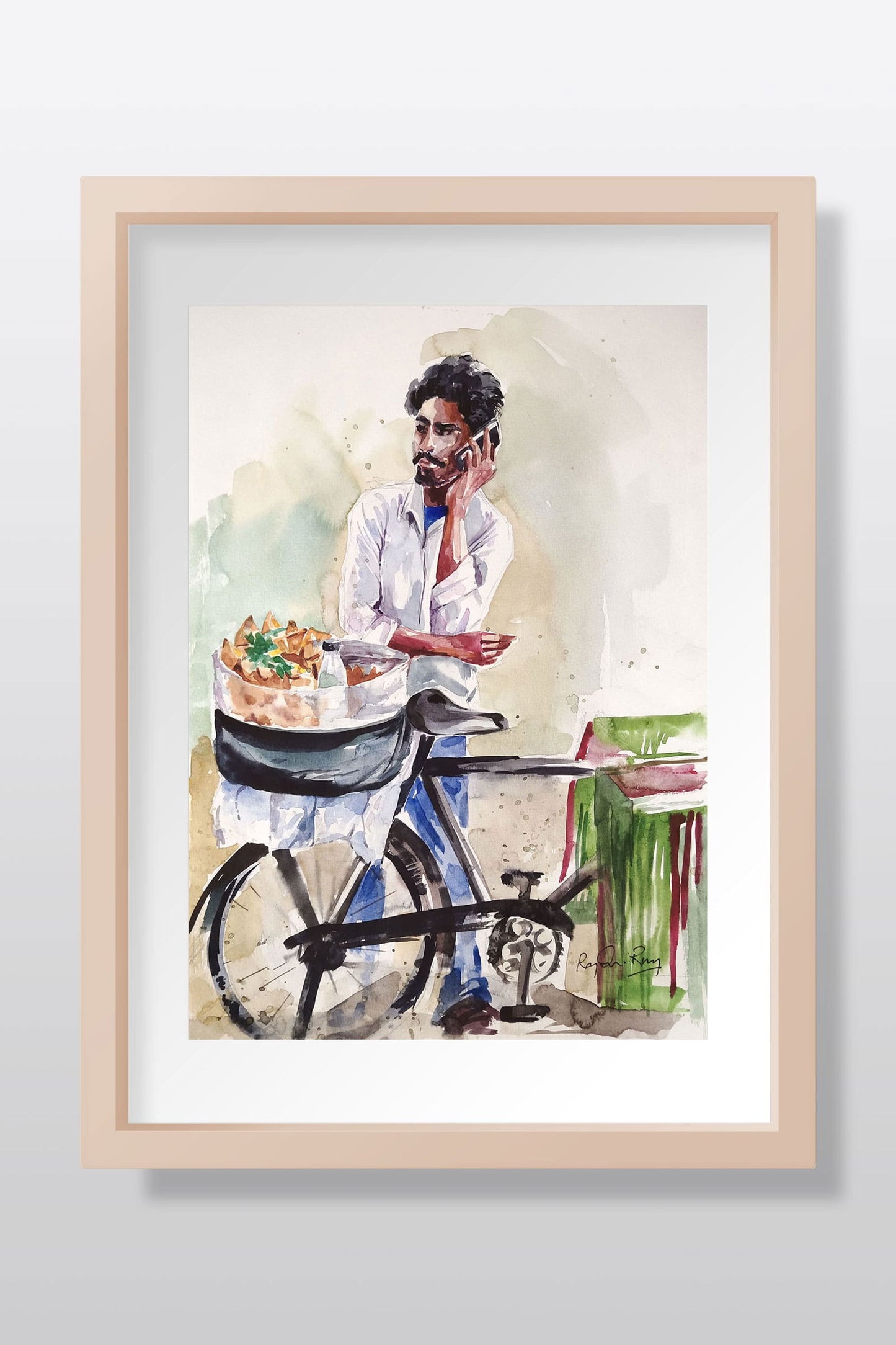 Hyderabadi Onion Samosa Vendor Watercolor painting Watercolor painting Art by Rajendra Ray watercolor-painting-hyderabadi-onion-samosa-vendor