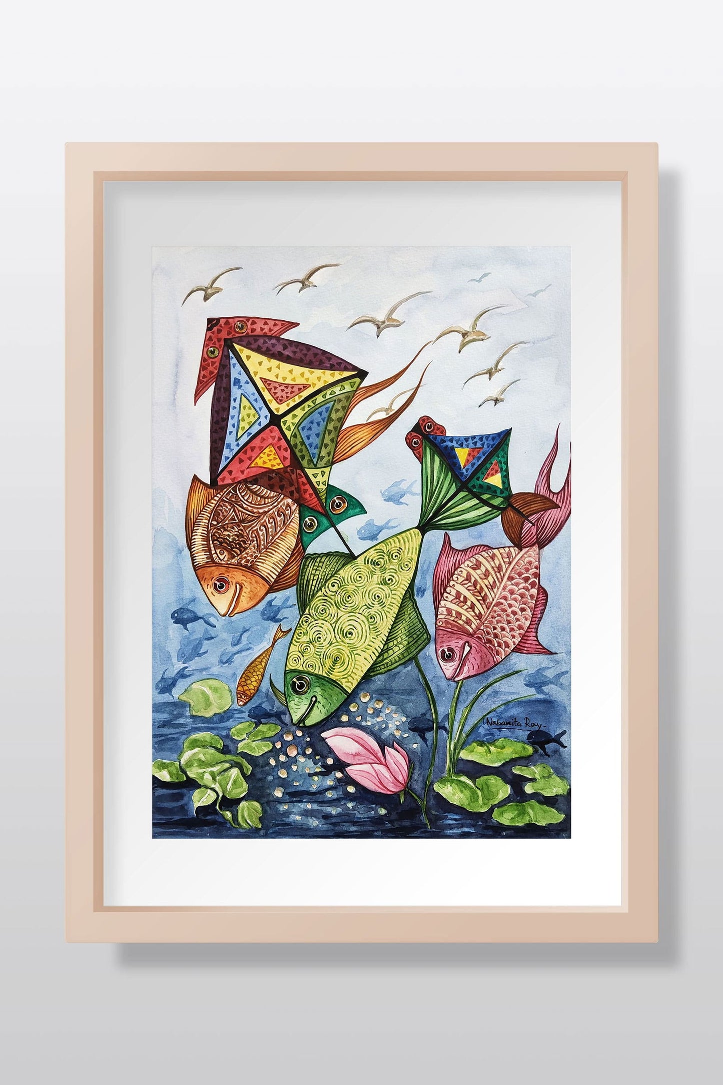 Kite And Fish drawing watercolor Watercolor painting Art by Nabanita Ray kite-fish-drawing-watercolor