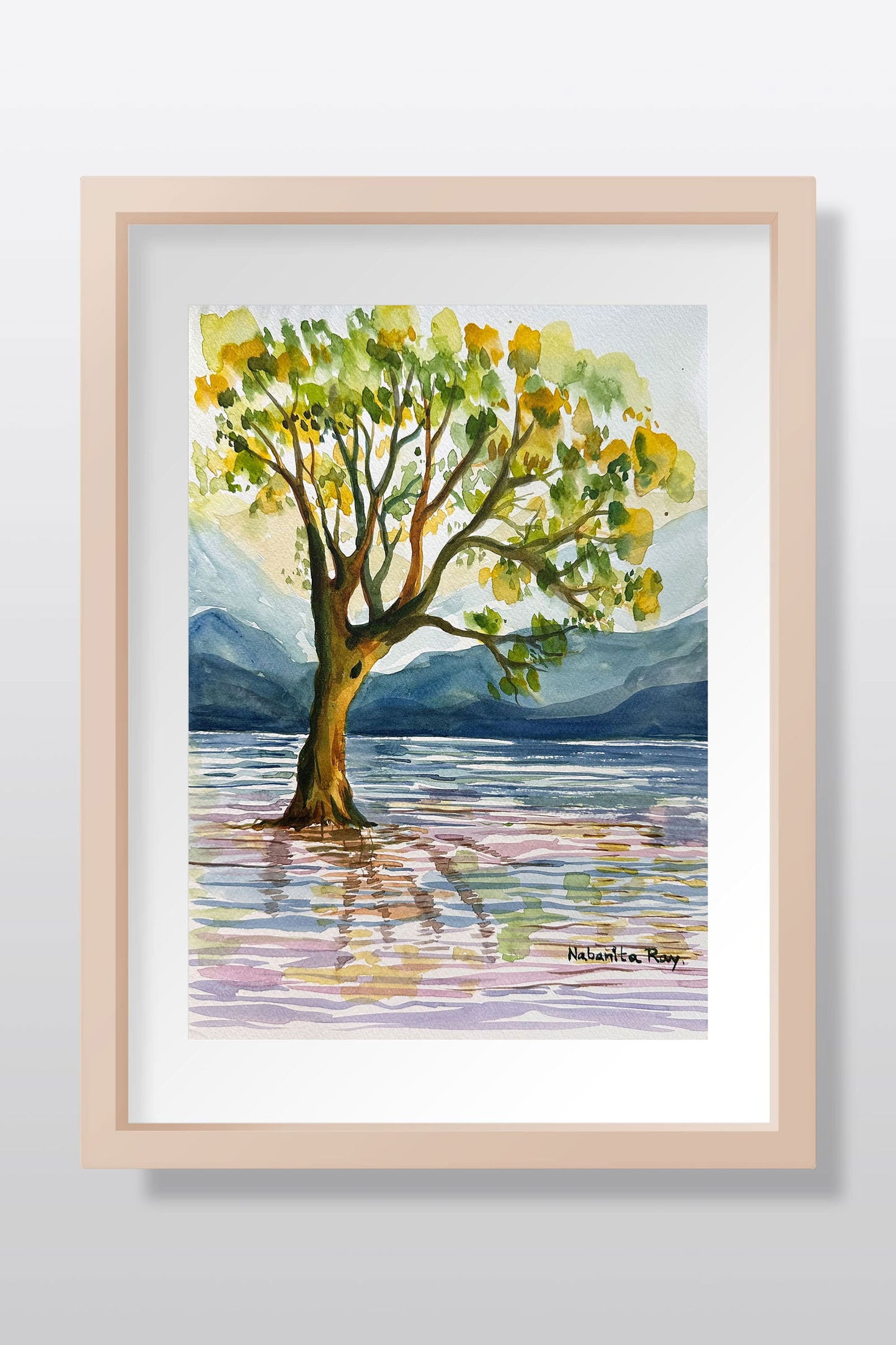 Landscape With a Tree Watercolor Painting Watercolor painting Art by Nabanita Ray tree-watercolor-painting
