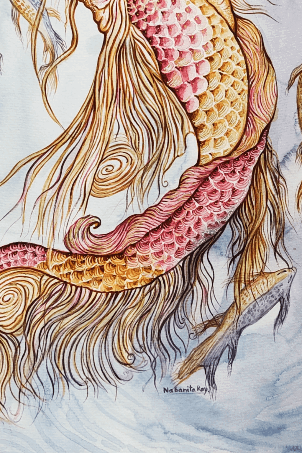 Serenade of Scales: Fish in Watercolor Watercolor painting Art by Nabanita Ray fishe-painting