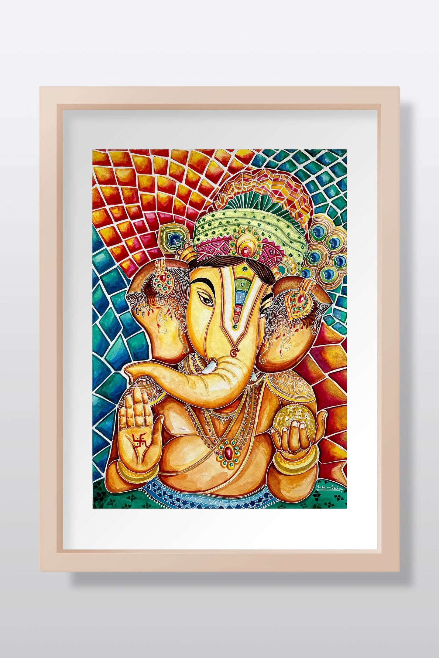 Serene Divinity: Ganesha in Vibrant Watercolor Watercolor painting Art by Nabanita Ray divine-elegance-traditional-watercolor-painting-of-ganesha-copy