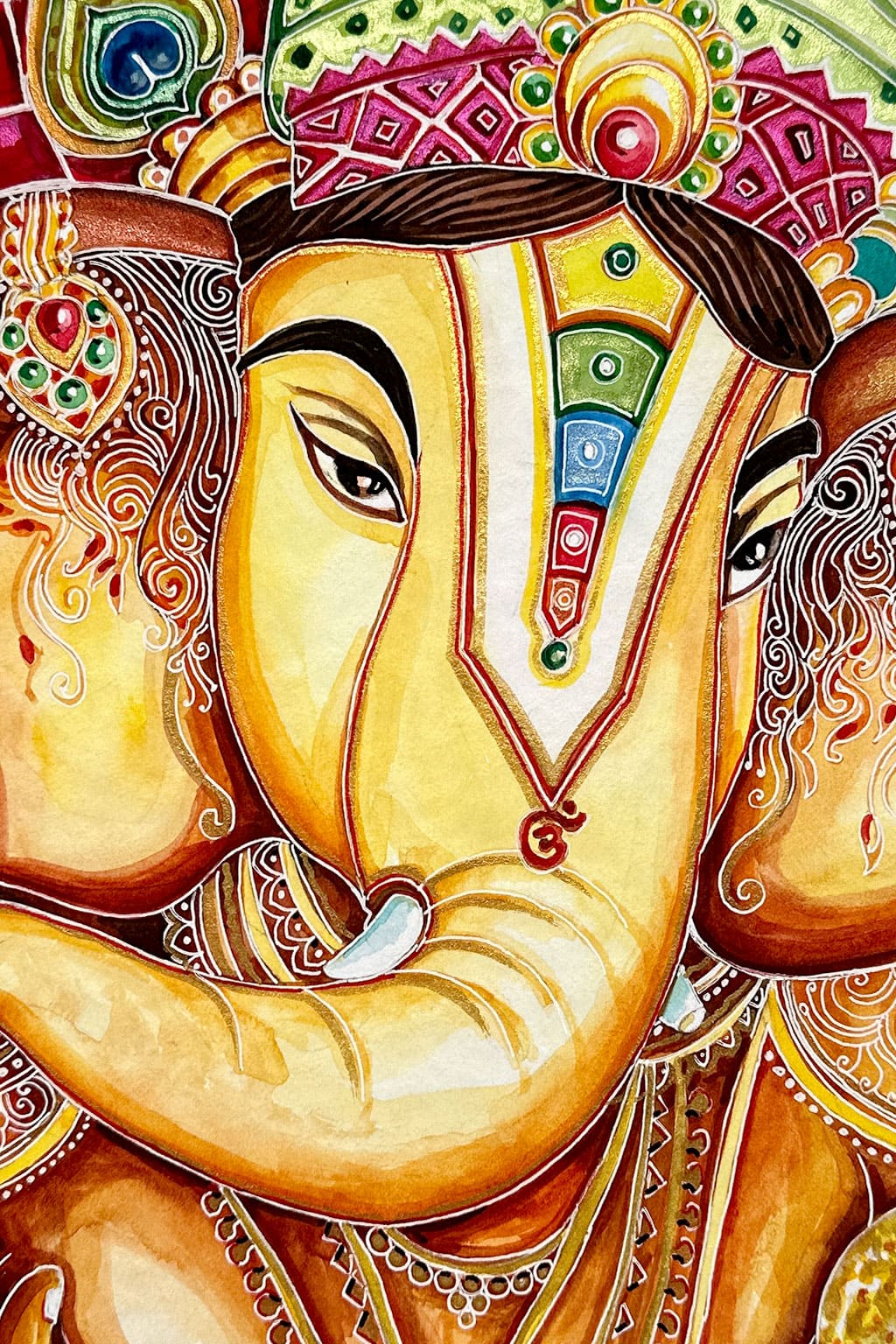 Serene Divinity: Ganesha in Vibrant Watercolor Watercolor painting Art by Nabanita Ray divine-elegance-traditional-watercolor-painting-of-ganesha-copy
