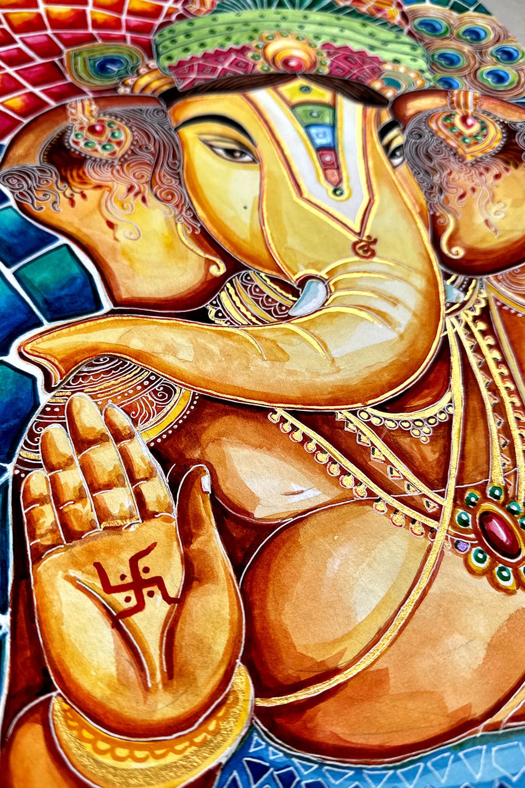 Serene Divinity: Ganesha in Vibrant Watercolor Watercolor painting Art by Nabanita Ray divine-elegance-traditional-watercolor-painting-of-ganesha-copy