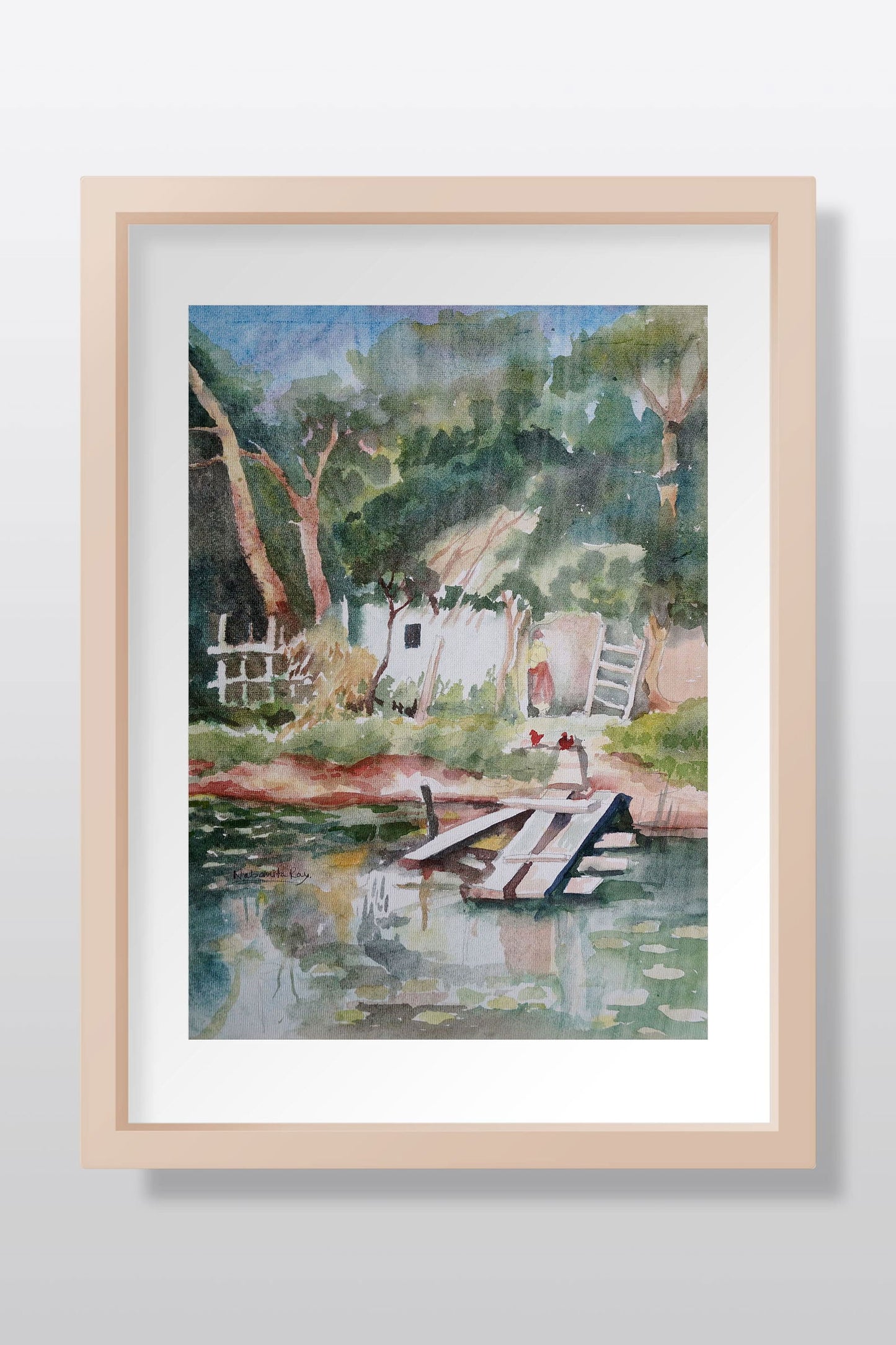 Village Pond Watercolor Painting Watercolor painting Art by Nabanita Ray village-pond-watercolor-painting
