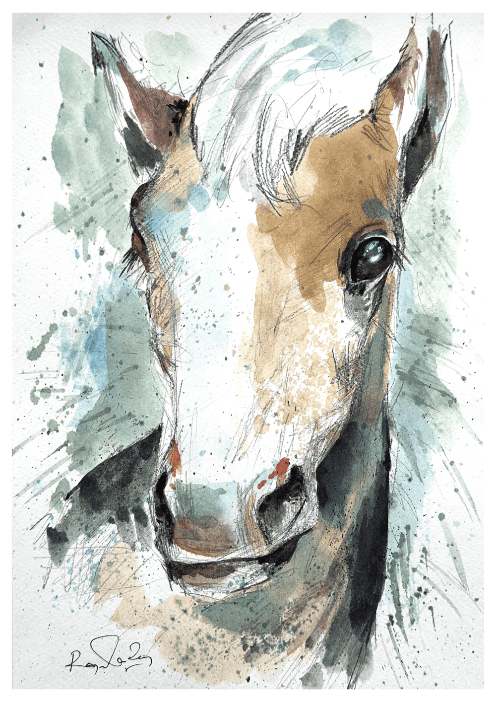 Horse in Bloom: Original Watercolor Painting Watercolor painting Art by Rajendra Ray horse-original-watercolor-painting