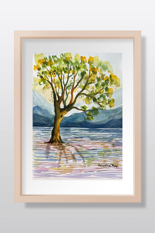 Landscape With a Tree Watercolor Painting
