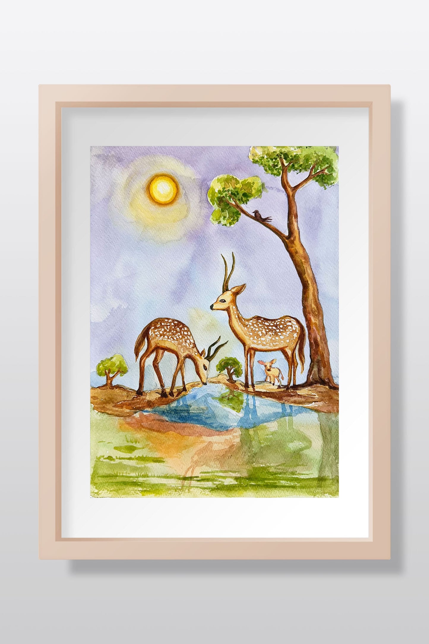 Deer Couple Watercolor Painting