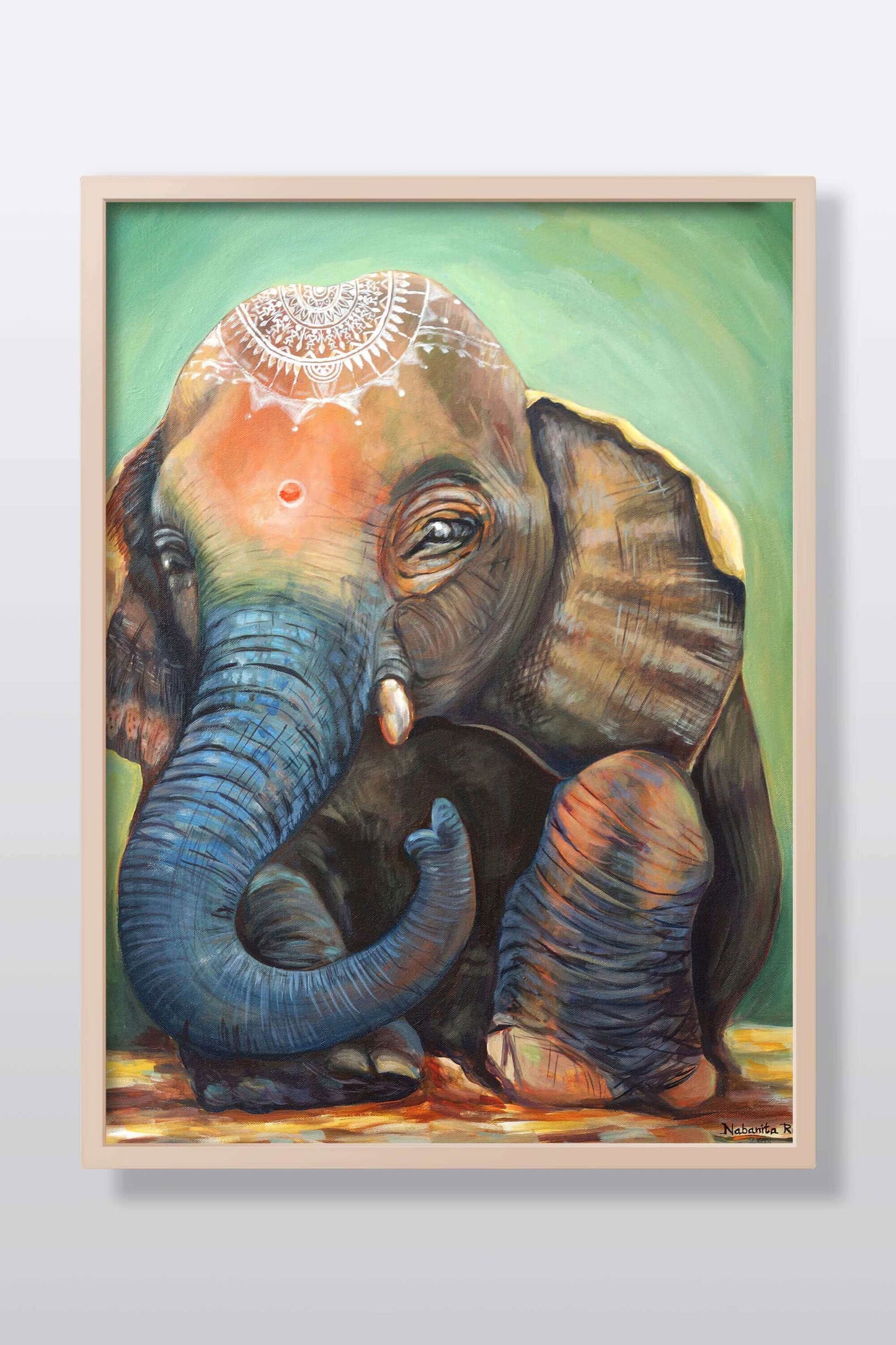 Baby Elephant Acrylic Painting on Stretched Canvas Acrylic Painting Art by Nabanita Ray elephant-acrylic-painting-1