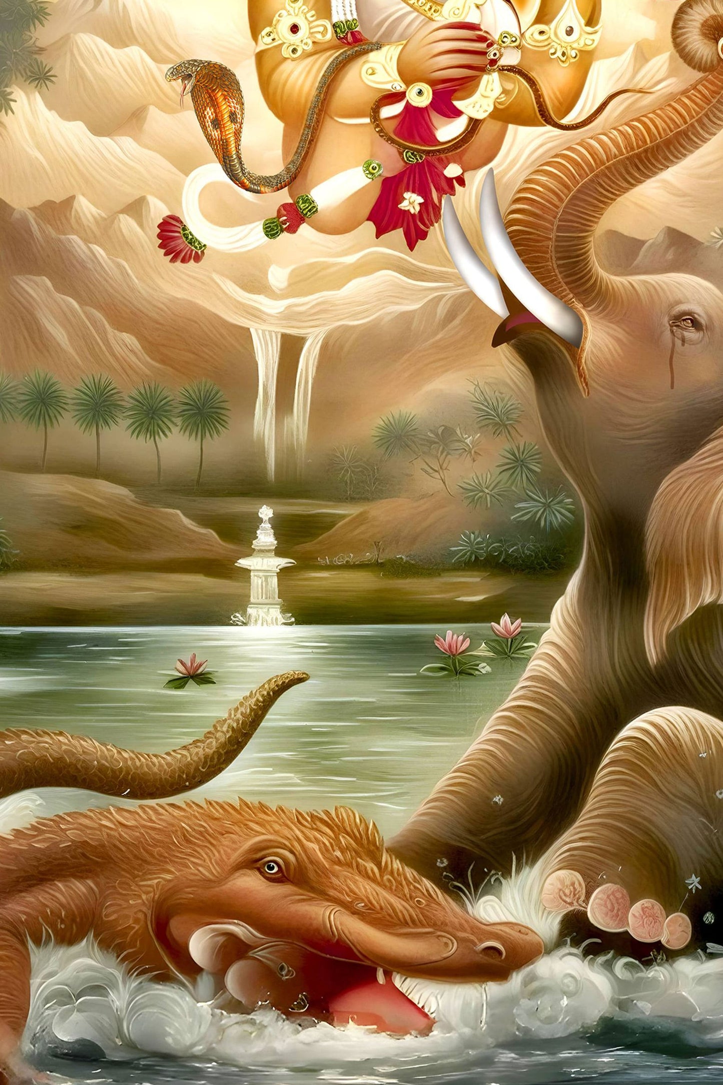 Gajendra Moksha Digital Painting: Epic Hindu Mythology Art in Stunning 4K Detail (2025)