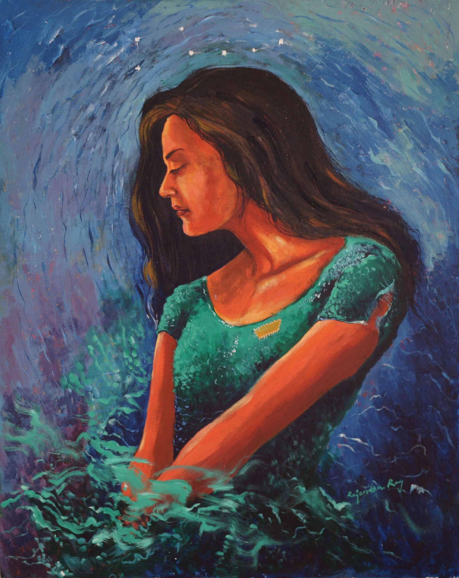 Girl Acrylic Painting | My Imagination 3 Acrylic Painting Art by Rajendra Ray girl-acrylic-painting