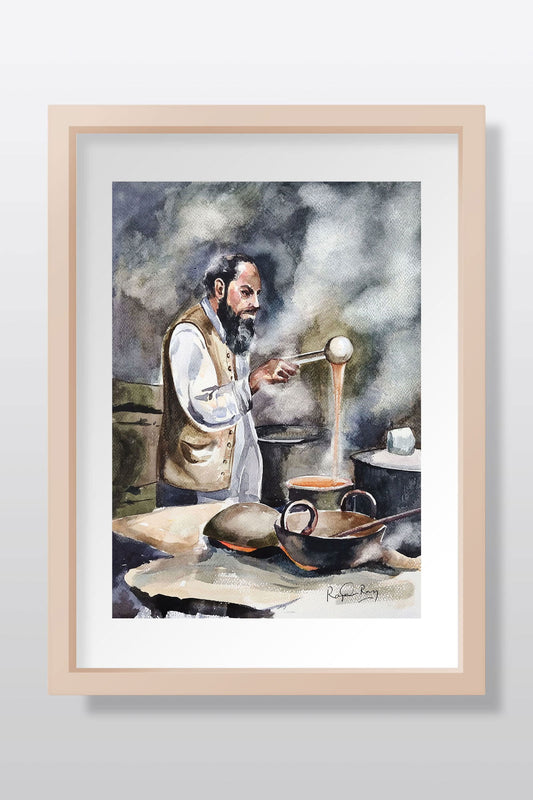 Hyderabadi Irani Chai Shop watercolor scenery Watercolor painting Art by Rajendra Ray chai-shop-watercolor-scenery