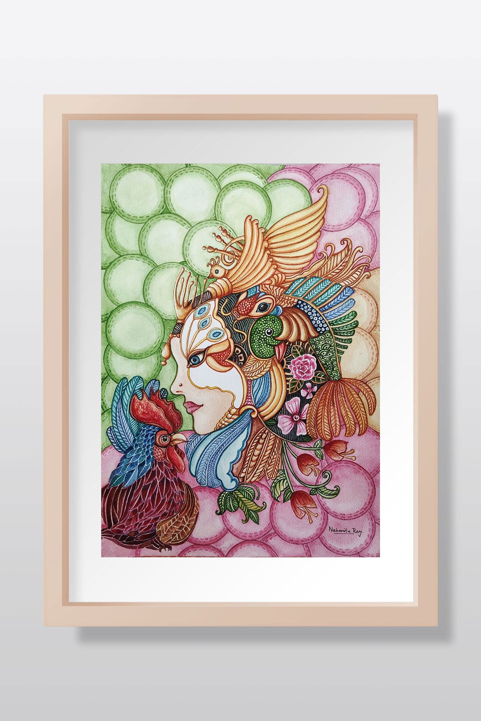 Queen and Rooster Watercolor painting Watercolor painting Art by Nabanita Ray queen-and-rooster-watercolor-painting