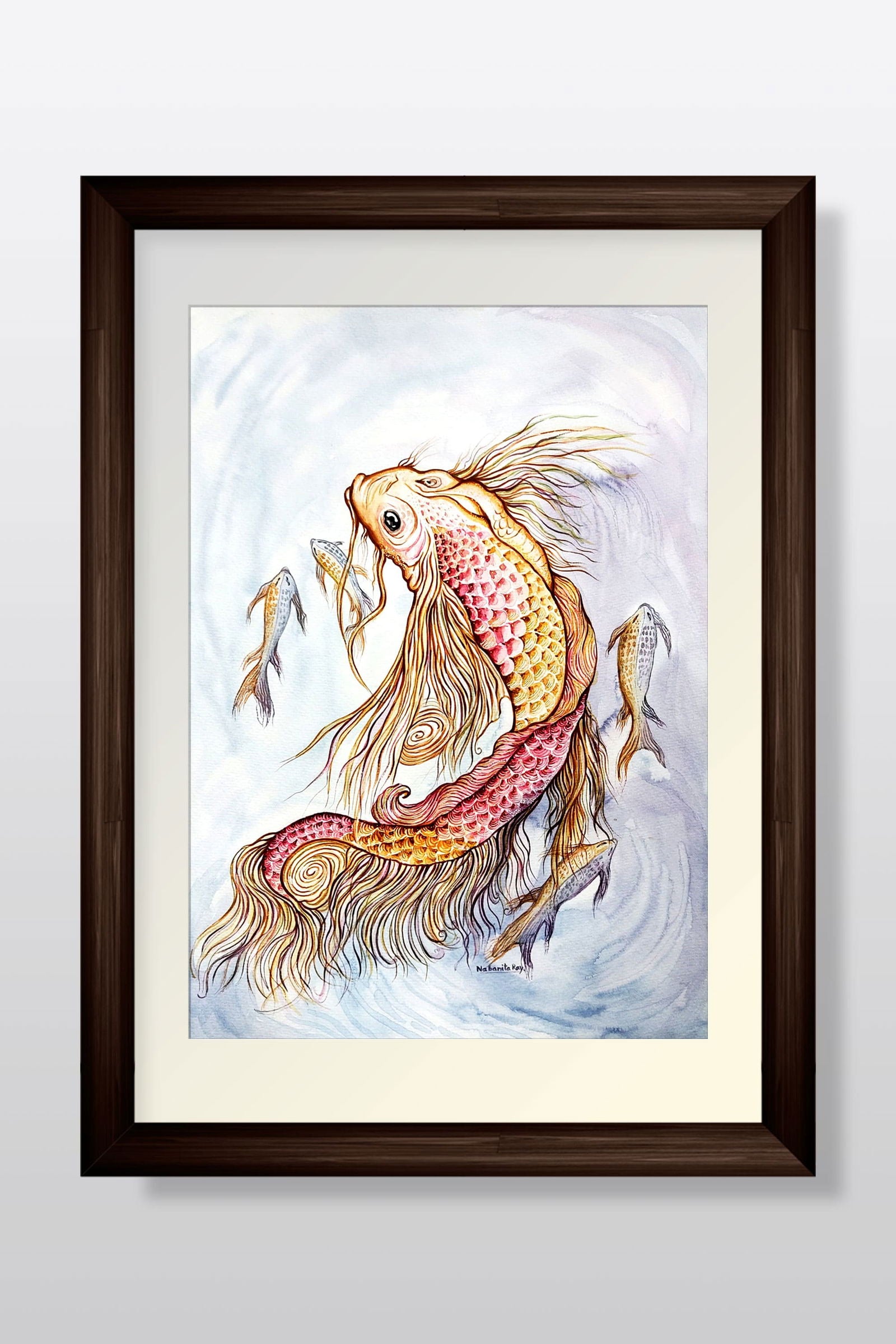 Serenade of Scales: Fish in Watercolor Watercolor painting Art by Nabanita Ray fishe-painting