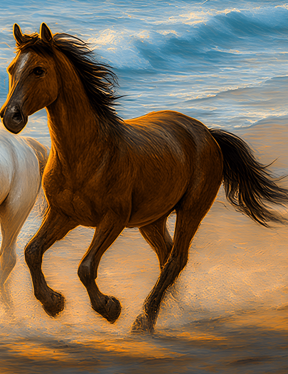 7 Horses with Rising Sun – Digital Vastu Artwork for Prosperity & Success (24x48inc)