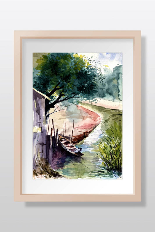 Riverside Watercolor Painting Watercolor painting Art by Rajendra Ray lakeside-watercolor-painting