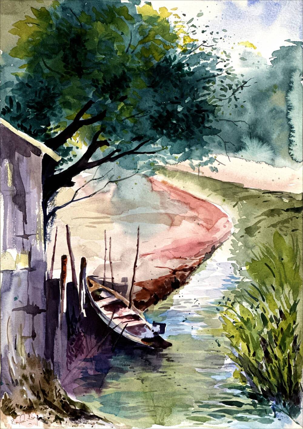 Riverside Watercolor Painting Watercolor painting Art by Rajendra Ray lakeside-watercolor-painting